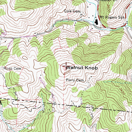 Topographic Map of Walnut Knob, VA