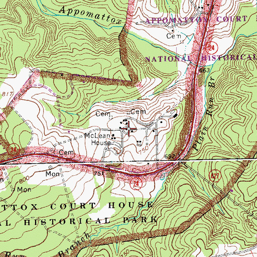 Topographic Map of Appomattox Court House, VA