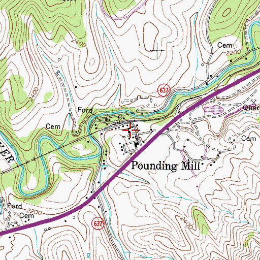 Topographic Map of Pounding Mill School (historical), VA