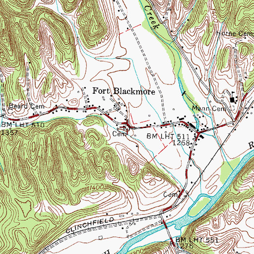 Topographic Map of Fort Blackmore Cemetery, VA