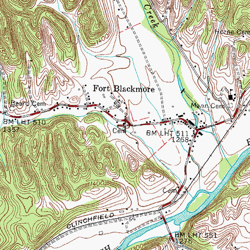 Topographic Map of Fort Blackmore Methodist Church, VA