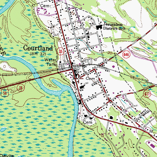Topographic Map of Courtland, VA
