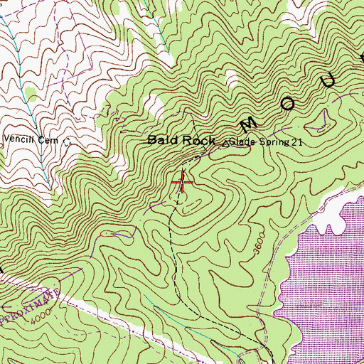 Topographic Map of Bald Rock, VA