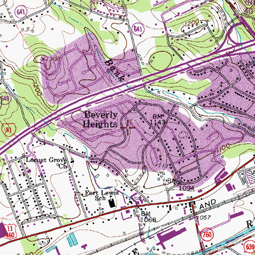 Topographic Map of Beverly Heights, VA