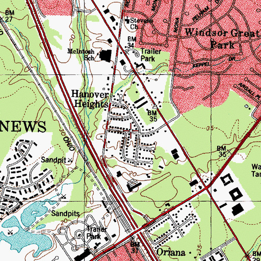 Topographic Map of Hanover Heights, VA