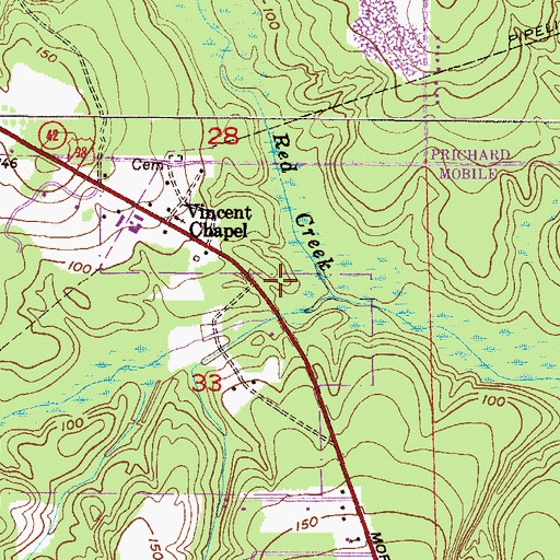 Topographic Map of Red Creek, AL