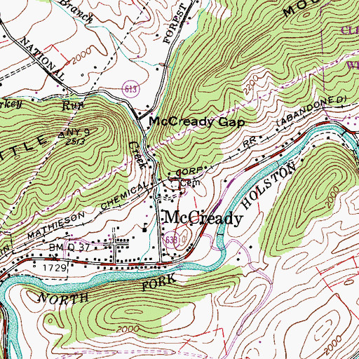 Topographic Map of McCreadys Gap Cemetery, VA