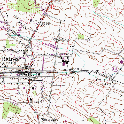 Topographic Map of Rural Retreat High School, VA