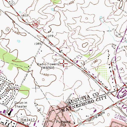 Topographic Map of WANV-AM (Waynesboro), VA