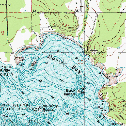 Topographic Map of Davis Bay, WA