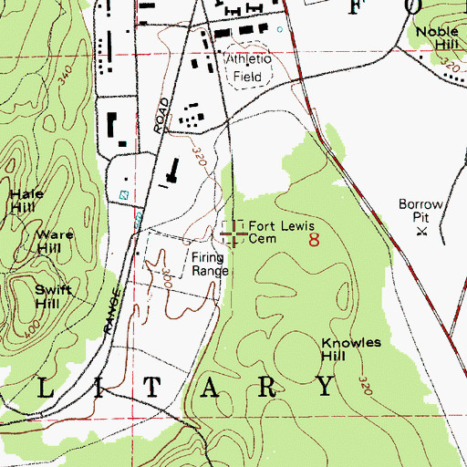 Topographic Map of Fort Lewis Cemetery, WA