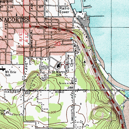 Topographic Map of Grand View Cemetery, WA