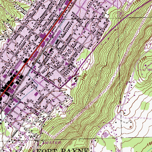 Topographic Map of Fort Payne City Auditorium, AL