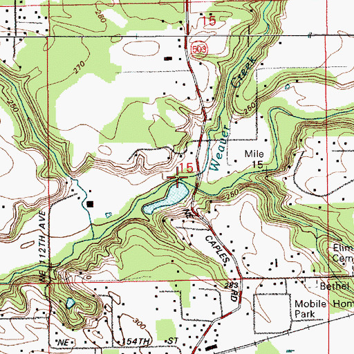 Topographic Map of Weaver Creek, WA
