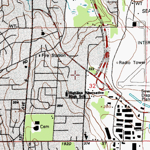 Topographic Map of Woodside School, WA