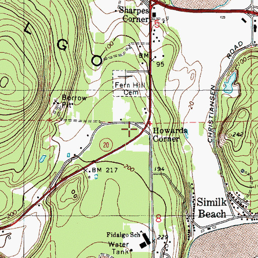 Topographic Map of Howards Corner, WA