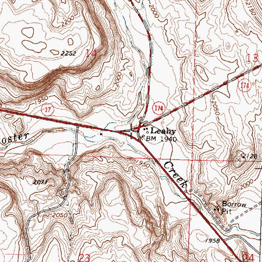 Topographic Map of Leahy, WA
