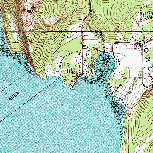 Topographic Map of Olga, WA