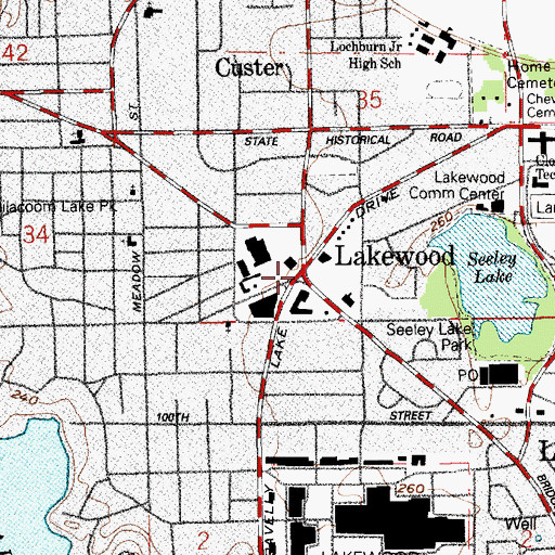 Topographic Map of Lakewood, WA