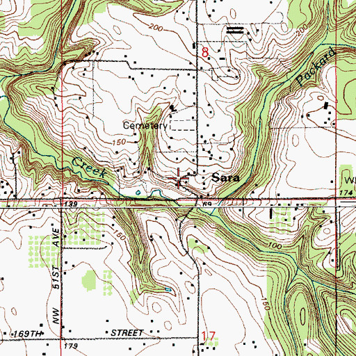 Topographic Map of Sara, WA