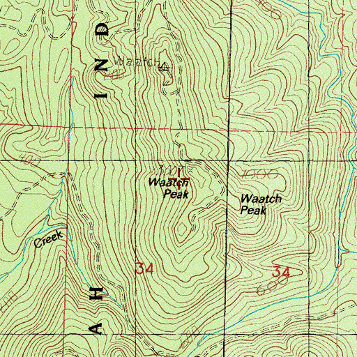 Topographic Map of Waatch Peak, WA