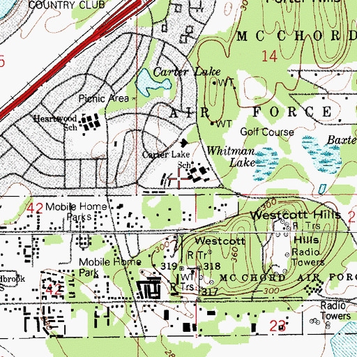 Topographic Map of Carter Lake Elementary School, WA