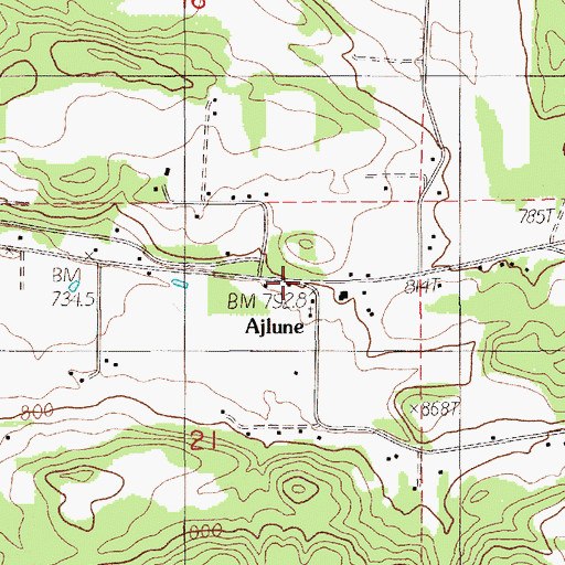 Topographic Map of Ajlune, WA