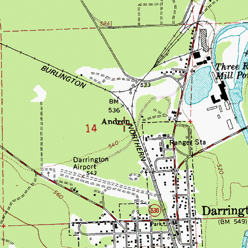Topographic Map of Andron, WA
