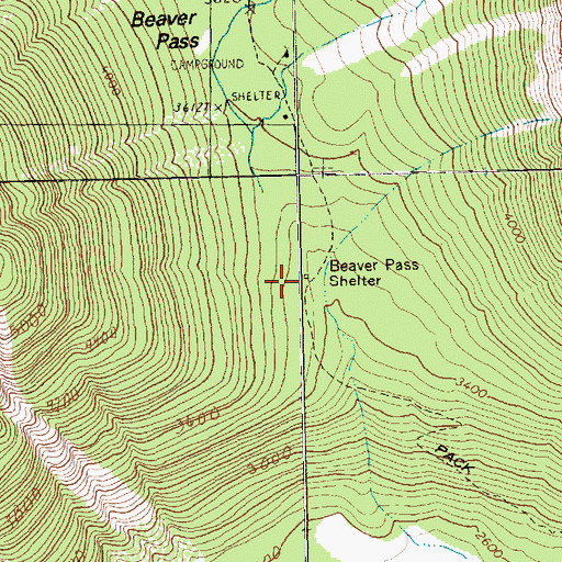 Topographic Map of Beaver Pass Shelter, WA