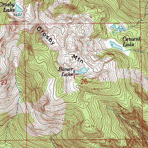 Topographic Map of Boner Lake, WA