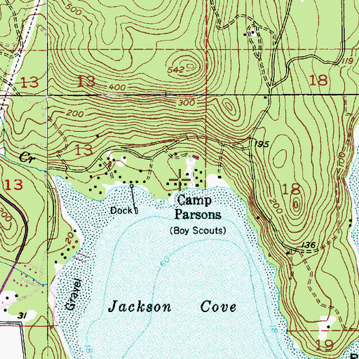 Topographic Map of Camp Parsons, WA