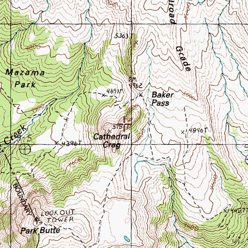 Topographic Map of Cathedral Crag, WA
