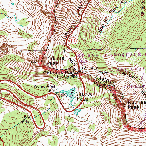 Topographic Map of Chinook Pass, WA