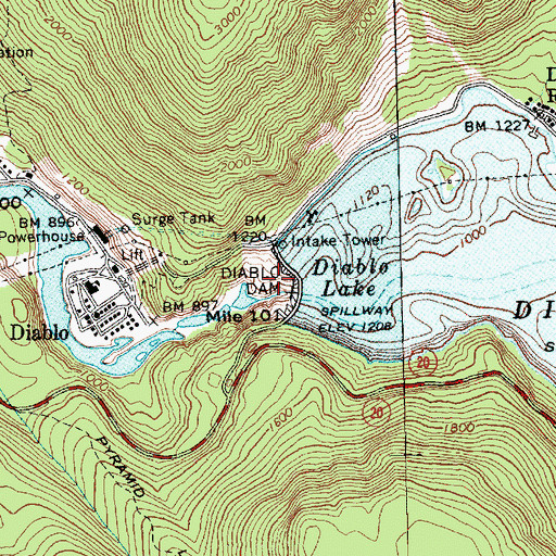 Topographic Map of Diablo Dam, WA