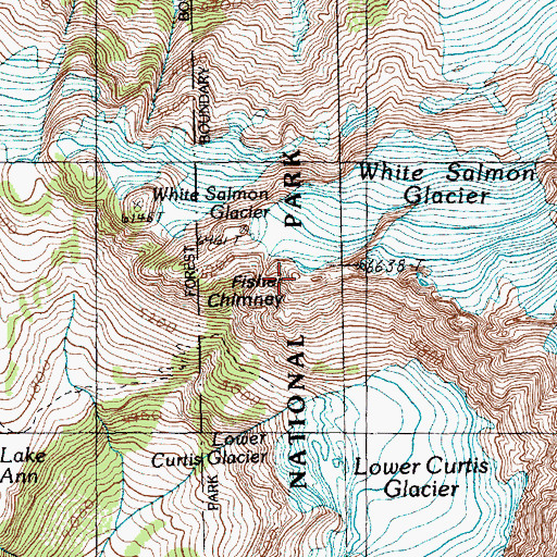 Topographic Map of Fisher Chimney, WA