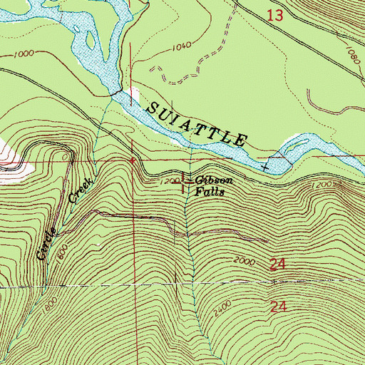 Topographic Map of Gibson Falls, WA