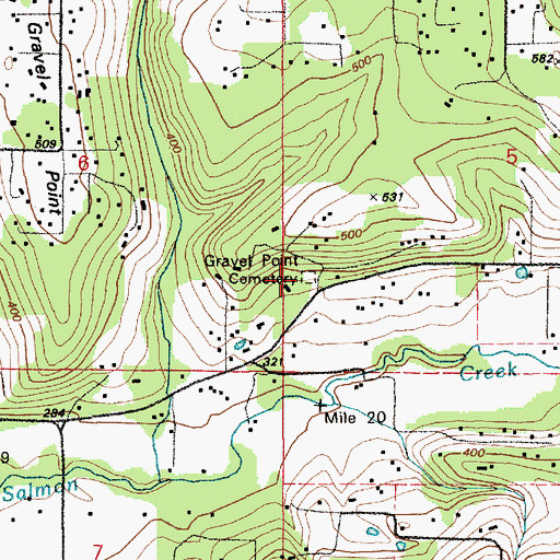 Topographic Map of Gravel Point Cemetery, WA