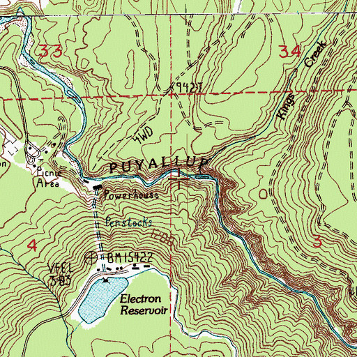 Topographic Map of Kings Creek, WA