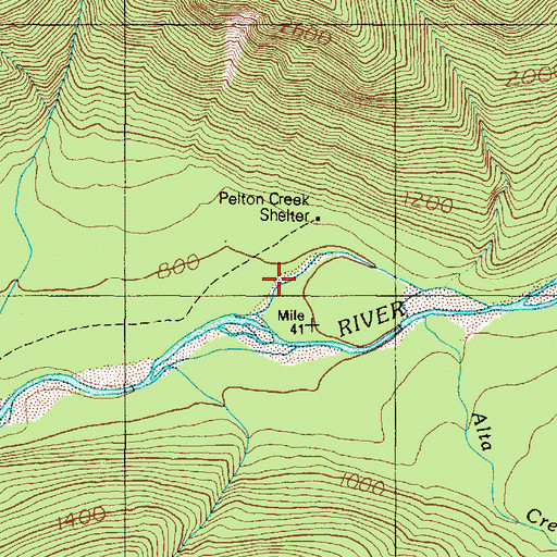 Topographic Map of Pelton Creek Shelter, WA