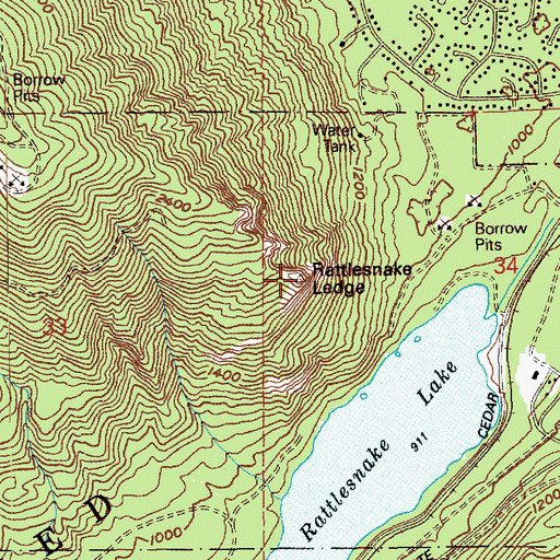 Topographic Map of Rattlesnake Ledge, WA