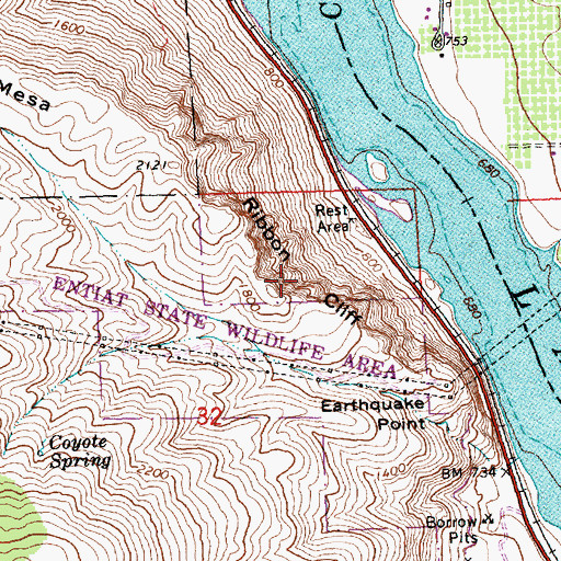 Topographic Map of Ribbon Cliff, WA