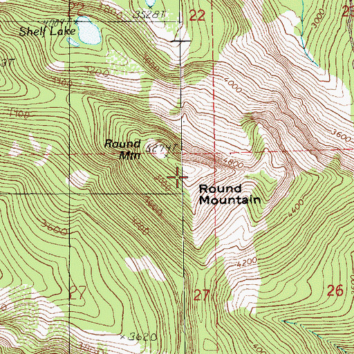 Topographic Map of Round Mountain, WA