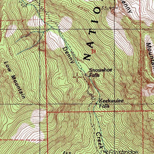 Topographic Map of Snowshoe Falls, WA