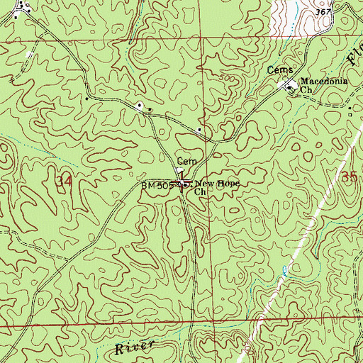 Topographic Map of New Hope Assembly of God Church, AL