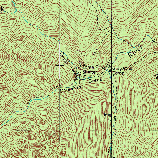 Topographic Map of Three Forks Shelter, WA