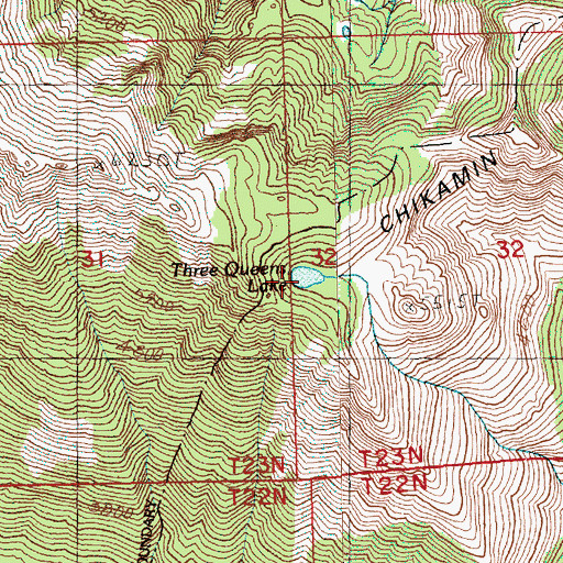 Topographic Map of Three Queens Lake, WA
