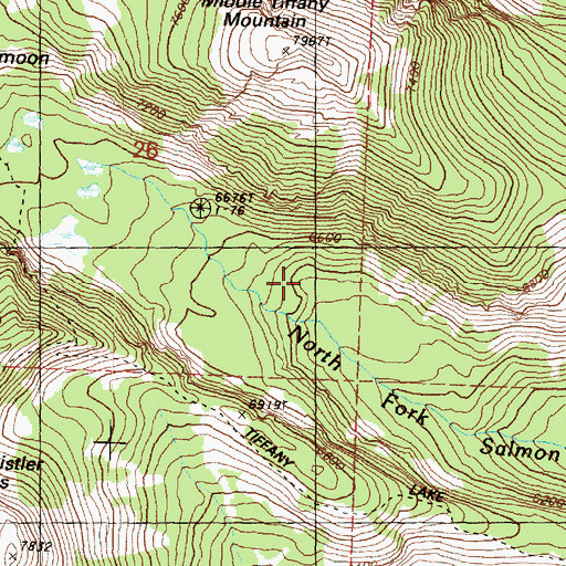 Topographic Map of Tiffany Lake Trail, WA