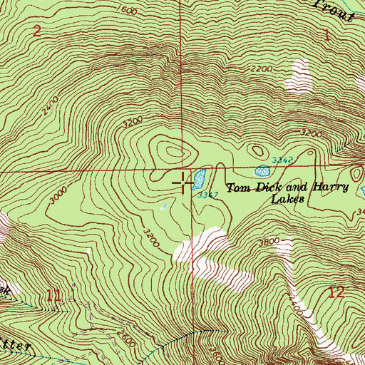 Topographic Map of Tom Dick and Harry Lakes, WA