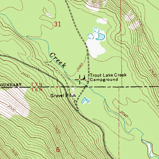 Topographic Map of Trout Lake Creek Campground, WA