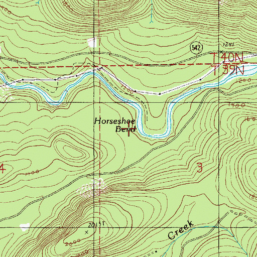 Topographic Map of Horseshoe Bend, WA